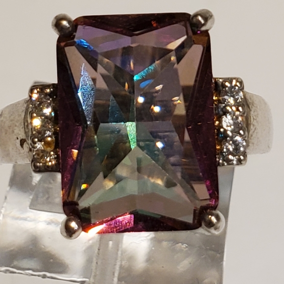4.3CT PRINCESS CUT MYSTIC TOPAZ RING - Picture 1 of 12